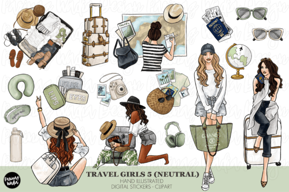 Download Travel Girls Neutral Hand Drawn Clipart - Hand drawn clipart Collection